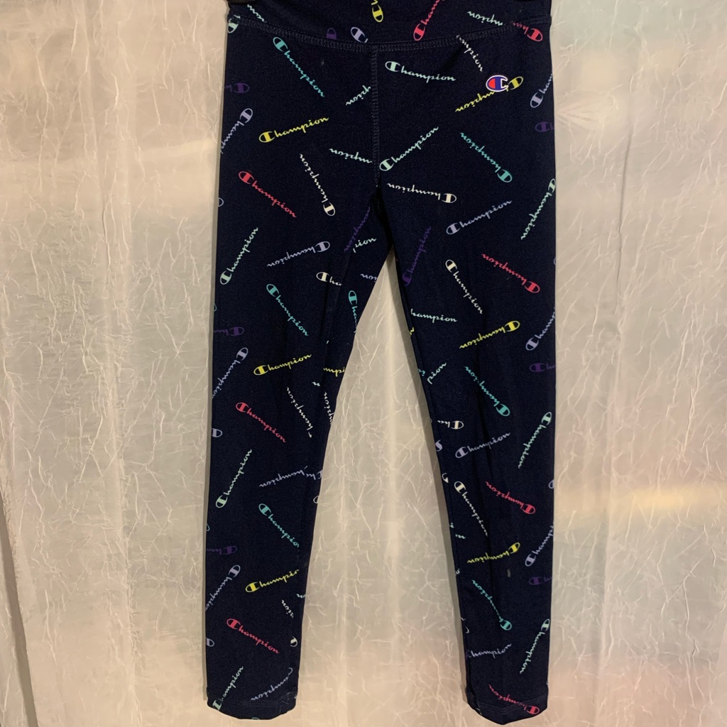 Champion Black Leggings With Multicolor Logo Print
